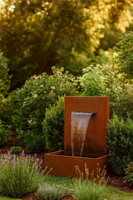 Wasserspiel Cortenstahl Wasserfall L30cm Gartenbrunnen Edelrost Design