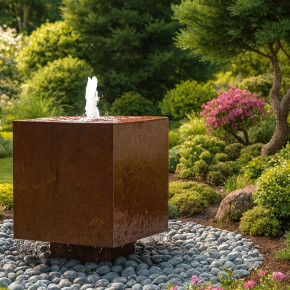 Cortenstahl Würfel 60cm Schwebeoptik Edelrost Gartenbrunnen Springbrunnen Komplettset