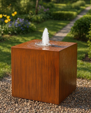 Cortenstahl Würfel 80 mit Fontäne Edelrost Gartenbrunnen Springbrunnen Komplettset