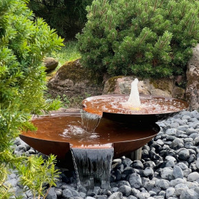 Wasserschalen Duo Ø80/60cm mit Wasserfall Cortenstahl Gartenbrunnen Springbrunnen Komplettset