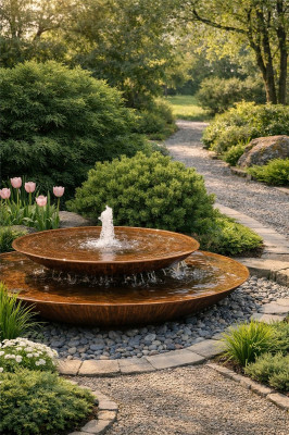 Wasserschalen Kaskade Duo Ø150cm mit Fontäne Cortenstahl Springbrunnen Komplettset