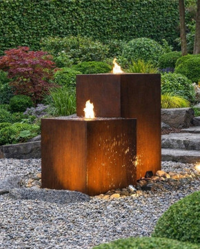 Cortenstahl Duo 60/100cm Würfel und Quader Edelrost Gartenbrunnen Komplettset