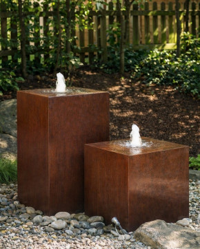 Cortenstahl Duo 60/100cm Würfel und Quader Edelrost Gartenbrunnen Komplettset