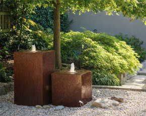 Cortenstahl Duo 60/100cm Würfel und Quader Edelrost Gartenbrunnen Komplettset