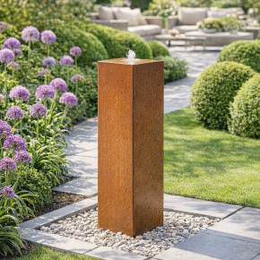 Cortenstahl Säule 100cm Edelrost Gartenbrunnen Springbrunnen Komplettset