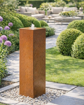 Cortenstahl Säule 100cm Edelrost Gartenbrunnen Springbrunnen Komplettset