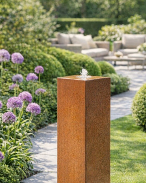 Cortenstahl Säule 100cm Edelrost Gartenbrunnen Springbrunnen Komplettset