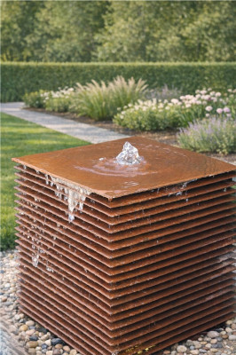 Cortenstahl Säule Lamelle 60 Edelrost Gartenbrunnen Springbrunnen Komplettset