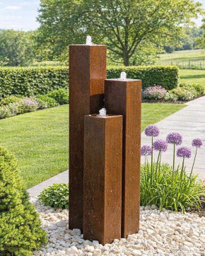 Cortenstahl Säulen Trio 150/20 Edelrost Gartenbrunnen Springbrunnen Komplettset