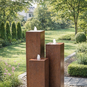 Cortenstahl Säulen Trio 150/30 Edelrost Gartenbrunnen Springbrunnen Komplettset