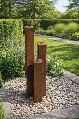 Cortenstahl Säulen Trio 100/10 Edelrost Gartenbrunnen Springbrunnen Komplettset