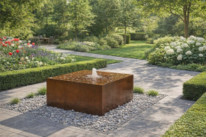 Cortenstahl Quader 100/45cm mit Quellschale Edelrost Gartenbrunnen Springbrunnen