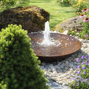 Cortenstahl Wasserschale 80 mit Fontäne Edelrost Gartenbrunnen Komplettset