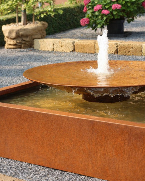 Cortenstahl Wasserschale 120 mit Fontäne Edelrost Springbrunnen Gartenbrunnen Komplettset