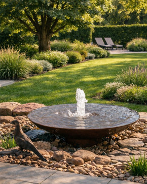 Cortenstahl Wasserschale 120 mit Fontäne Edelrost Springbrunnen Komplettset