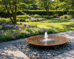 Cortenstahl Wasserschale 150 mit Fontäne Edelrost Springbrunnen Komplettset