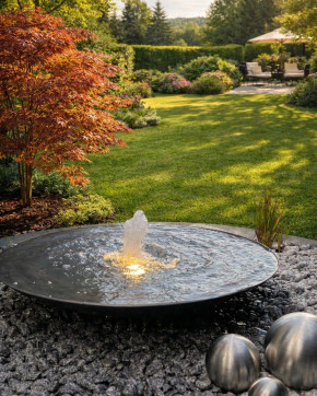 Wasserschale 100 mit Fontäne anthrazit grau Gartenbrunnen Springbrunnen Komplettset