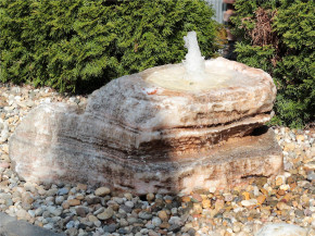 Quellstein Onyx Marmor L120cm mit Quellschale Gartenbrunnen Springbrunnen Komplettset