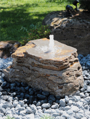 Quellstein Muschelkalk L80cm mit Quellschale flach Gartenbrunnen Springbrunnen Komplettset