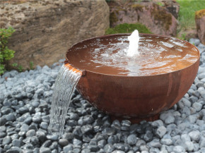 Cortenstahl Wasserschale Bowl 80 mit Wasserfall Edelrost Gartenbrunnen Komplettset
