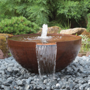 Cortenstahl Wasserschale Bowl 80 mit Wasserfall Edelrost Gartenbrunnen Komplettset