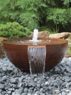 Cortenstahl Wasserschale Bowl 80 mit Wasserfall Edelrost Gartenbrunnen Komplettset