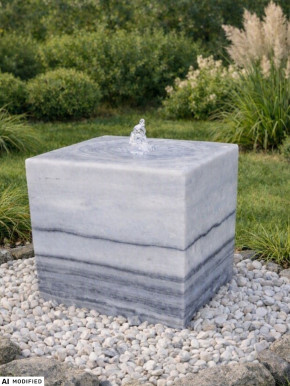 Quellstein Würfel Marmor weiß 50cm Gartenbrunnen Springbrunnen Komplettset